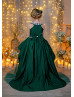 Beaded Green Satin Tulle High Low Princess Flower Girl Dress